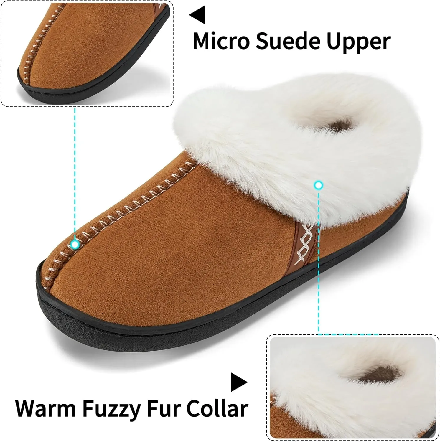 Fuzzy House Slippers for Women & Men - Memory Foam, Non-Slip, Warm Indoor/Outdoor Shoes