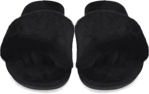 Fuzzy House Slippers for Women - Soft & Comfortable Womens Slippers with Open Toe Separators - Cute All Day Wear Casual Slip on Ladies Footwear for Indoor & Outdoor Midnight Black, 8