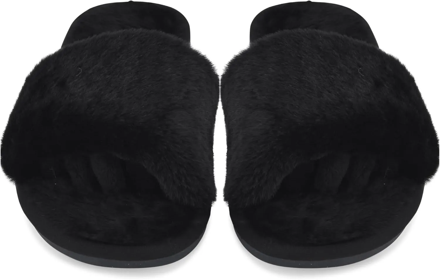 Fuzzy House Slippers for Women - Soft & Comfortable Womens Slippers with Open Toe Separators - Cute All Day Wear Casual Slip on Ladies Footwear for Indoor & Outdoor Midnight Black, 8