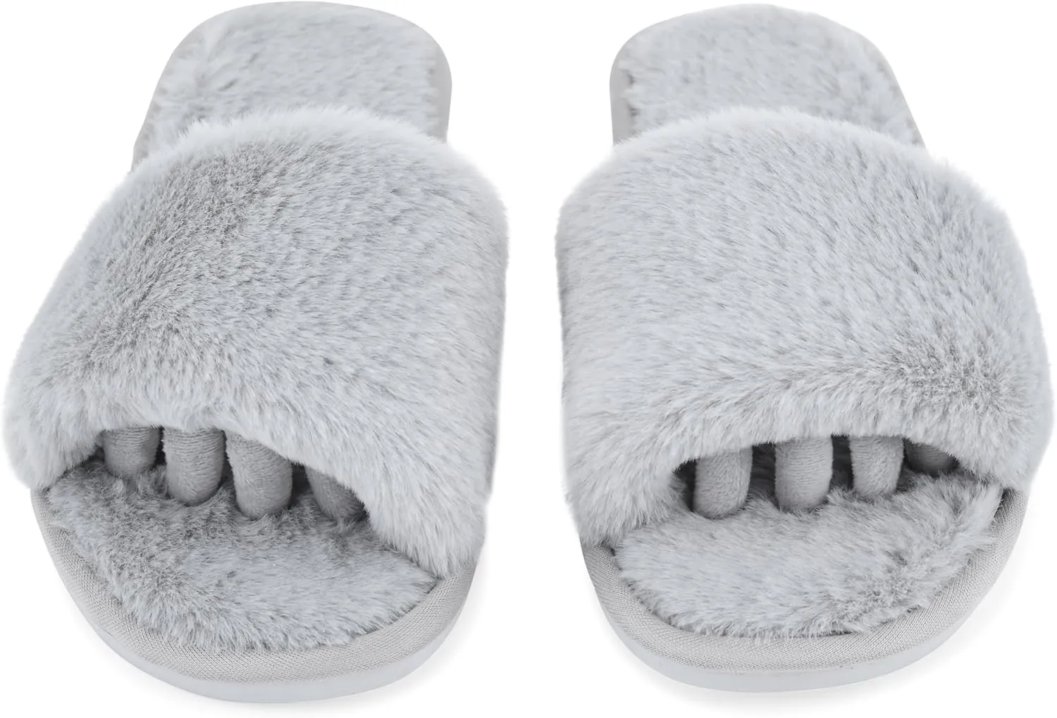 Fuzzy House Slippers for Women - Soft & Comfortable Womens Slippers with Open Toe Separators - Cute All Day Wear Casual Slip on Ladies Footwear for Indoor & Outdoor Steel Gray, 9