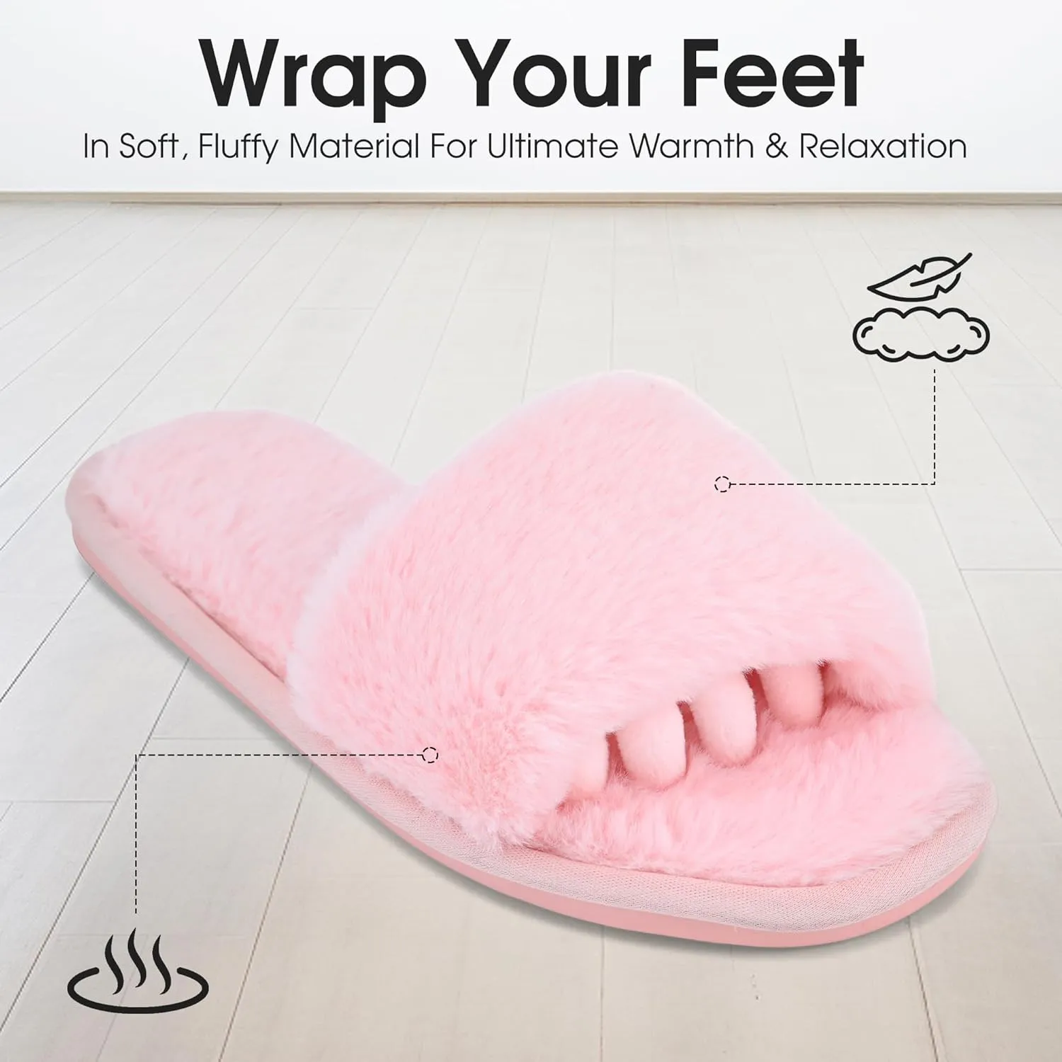 Fuzzy House Slippers for Women - Soft & Comfortable Womens Slippers with Open Toe Separators - Cute All Day Wear Casual Slip on Ladies Footwear for Indoor & Outdoor