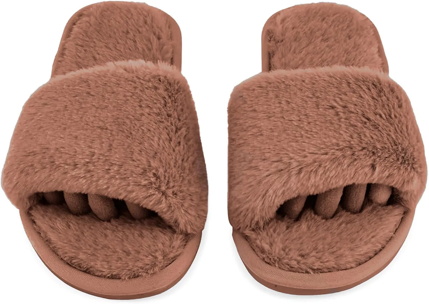 Fuzzy House Slippers for Women - Soft & Comfortable Womens Slippers with Open Toe Separators - Cute All Day Wear Casual Slip on Ladies Footwear for Indoor & Outdoor