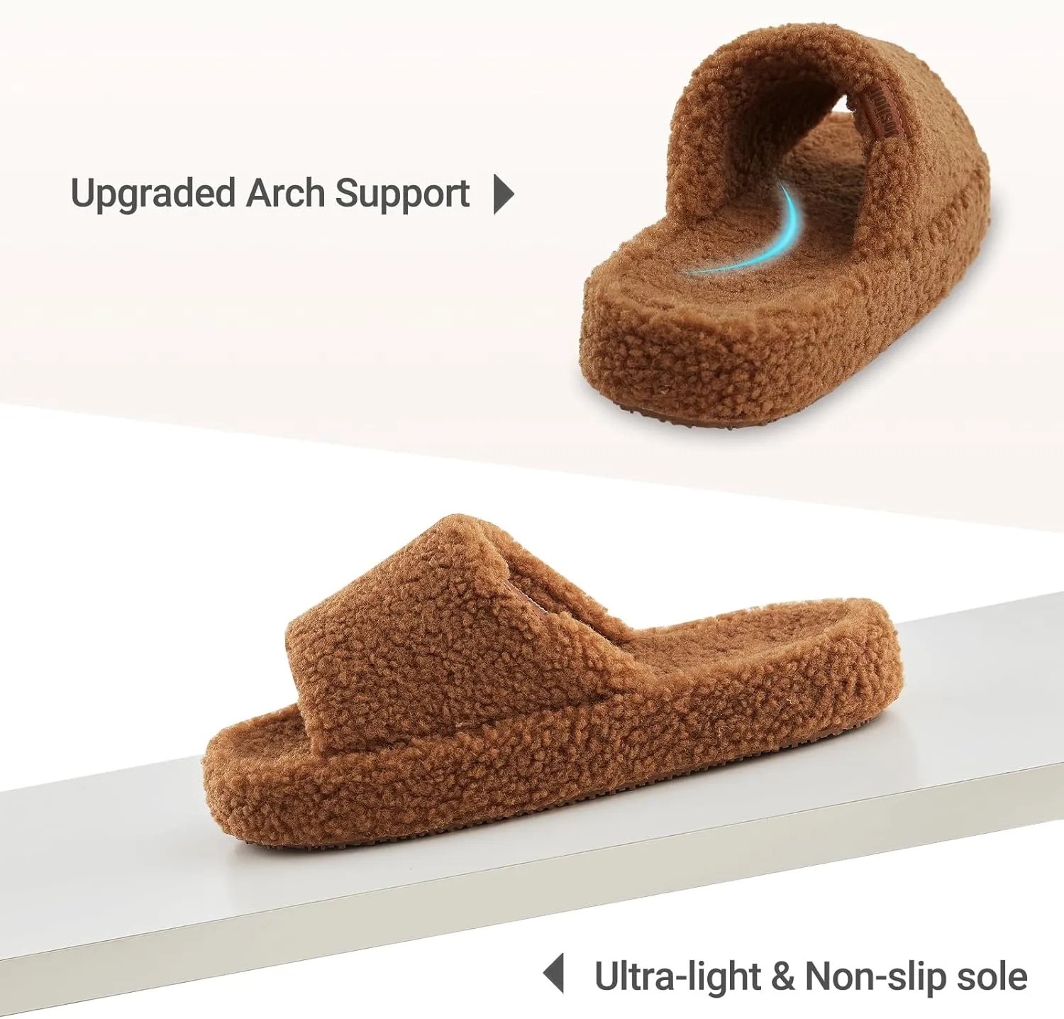 Fuzzy Memory Foam Slippers for Women, Fluffy Open Toe Comfy Soft Non-Slip House Shoes Indoor & Outdoor, Trendy Gift Slippers