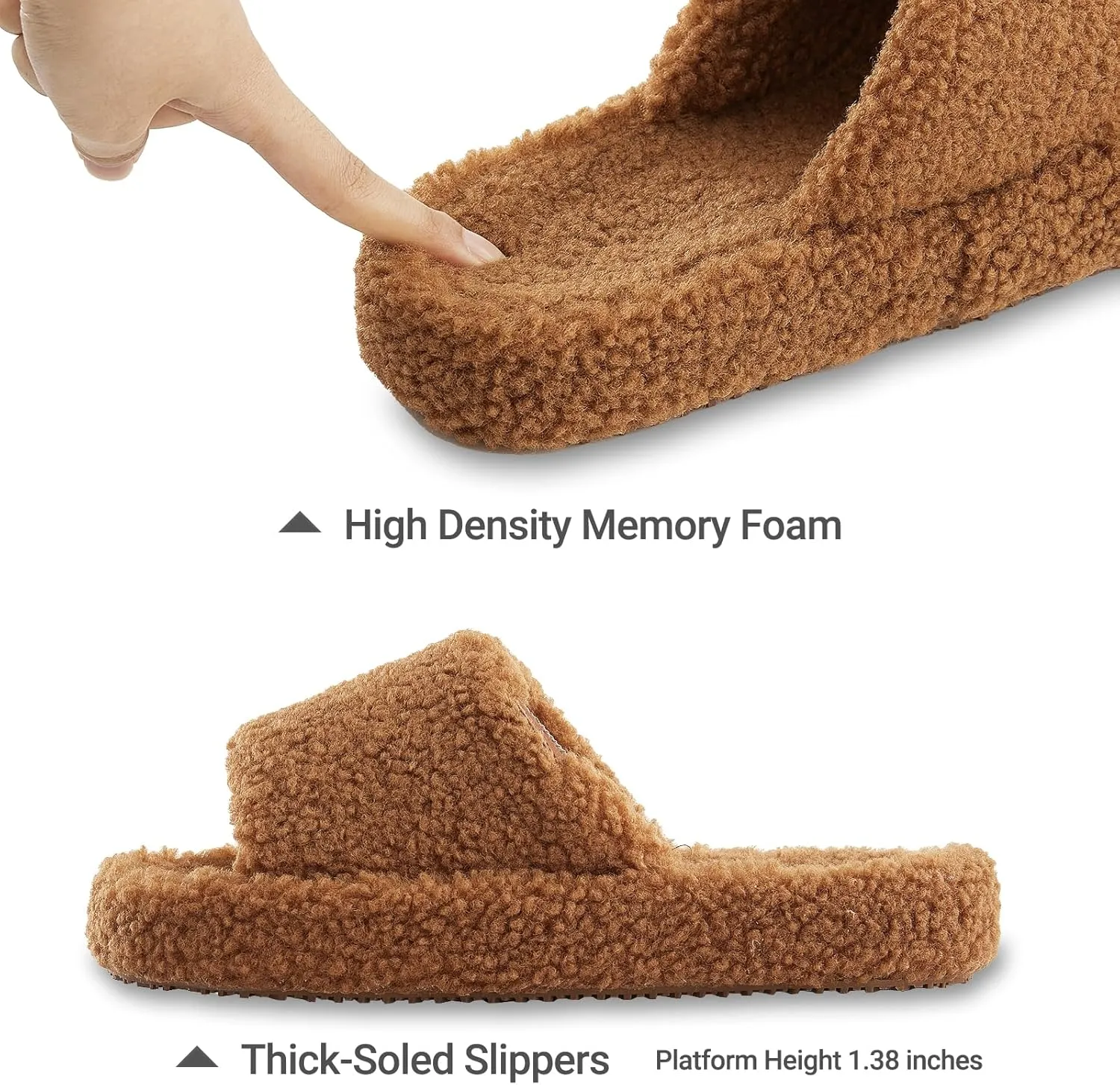 Fuzzy Memory Foam Slippers for Women, Fluffy Open Toe Comfy Soft Non-Slip House Shoes Indoor & Outdoor, Trendy Gift Slippers