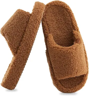 Fuzzy Memory Foam Slippers for Women, Fluffy Open Toe Comfy Soft Non-Slip House Shoes Indoor & Outdoor, Trendy Gift Slippers