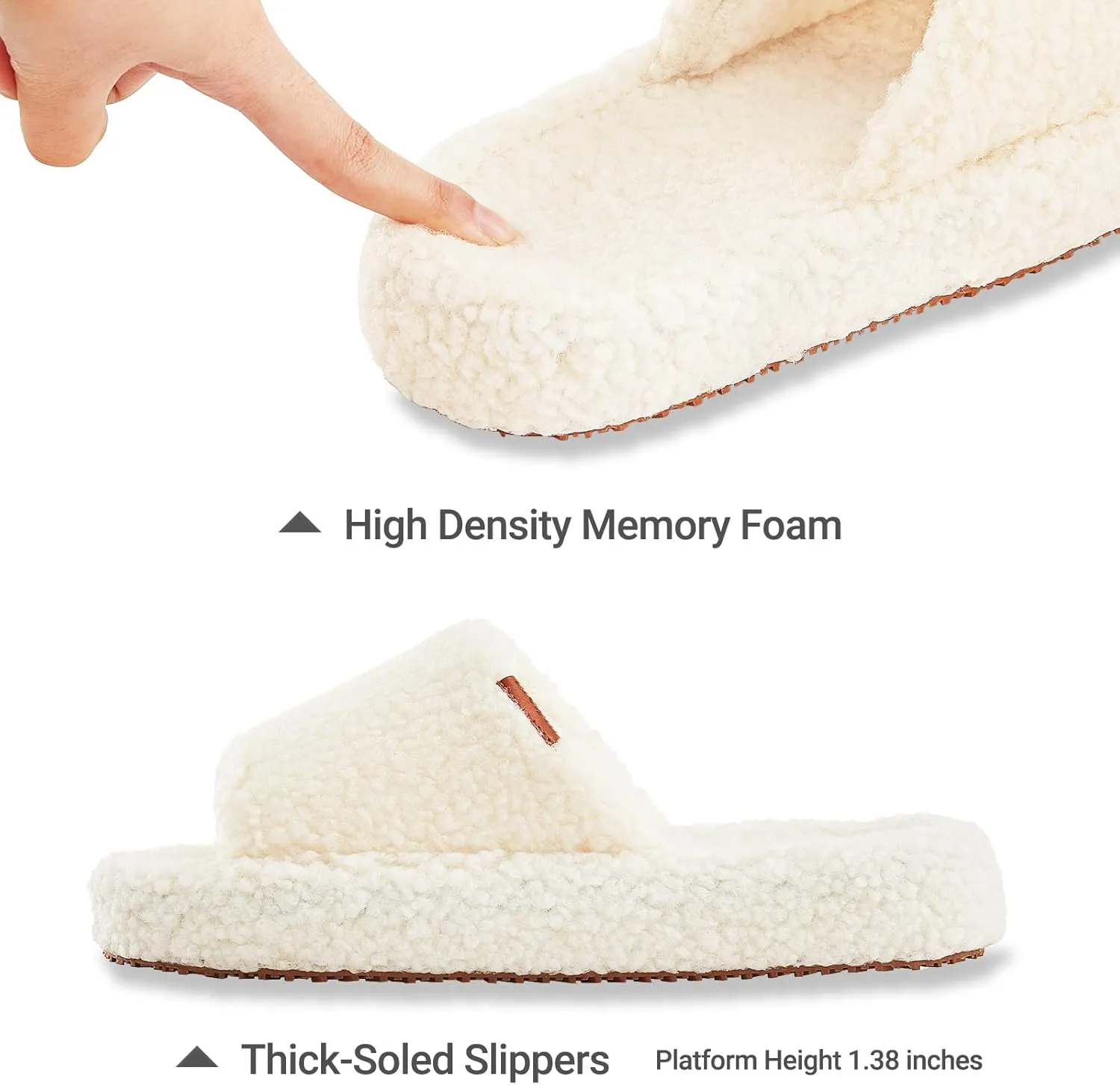 Fuzzy Memory Foam Slippers for Women, Fluffy Open Toe Comfy Soft Non-Slip House Shoes Indoor & Outdoor, Trendy Gift Slippers