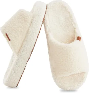 Fuzzy Memory Foam Slippers for Women, Fluffy Open Toe Comfy Soft Non-Slip House Shoes Indoor & Outdoor, Trendy Gift Slippers