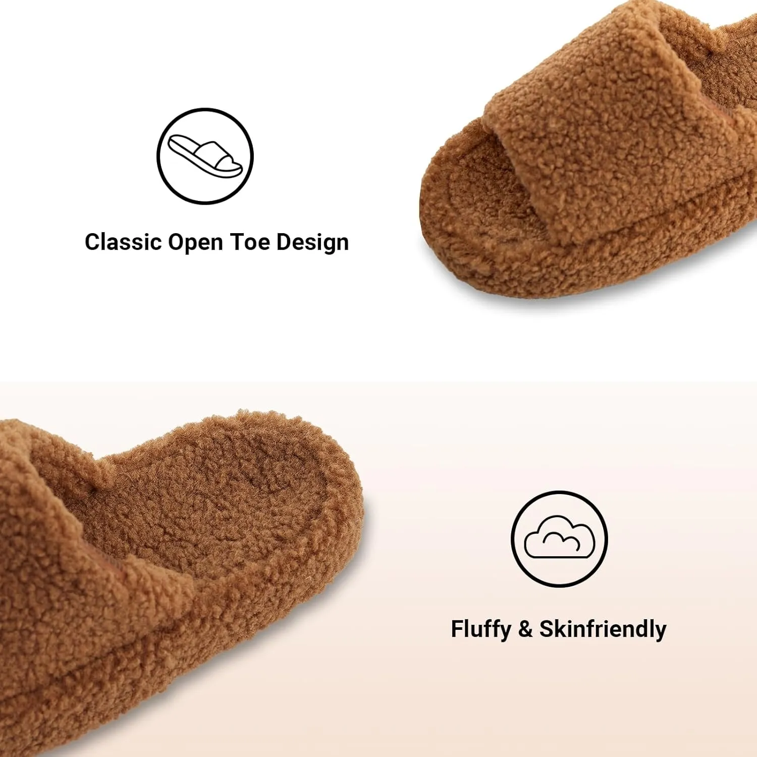 Fuzzy Memory Foam Slippers for Women, Fluffy Open Toe Comfy Soft Non-Slip House Shoes Indoor & Outdoor, Trendy Gift Slippers