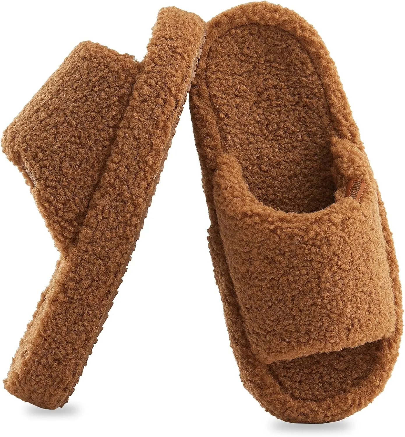 Fuzzy Memory Foam Slippers for Women, Fluffy Open Toe Comfy Soft Non-Slip House Shoes Indoor & Outdoor, Trendy Gift Slippers