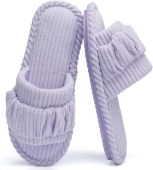 Fuzzy Open Toe Slippers for Women Indoor Cozy Memory Foam Slip On House Slides Shoes Gifts for Womens Her Mom