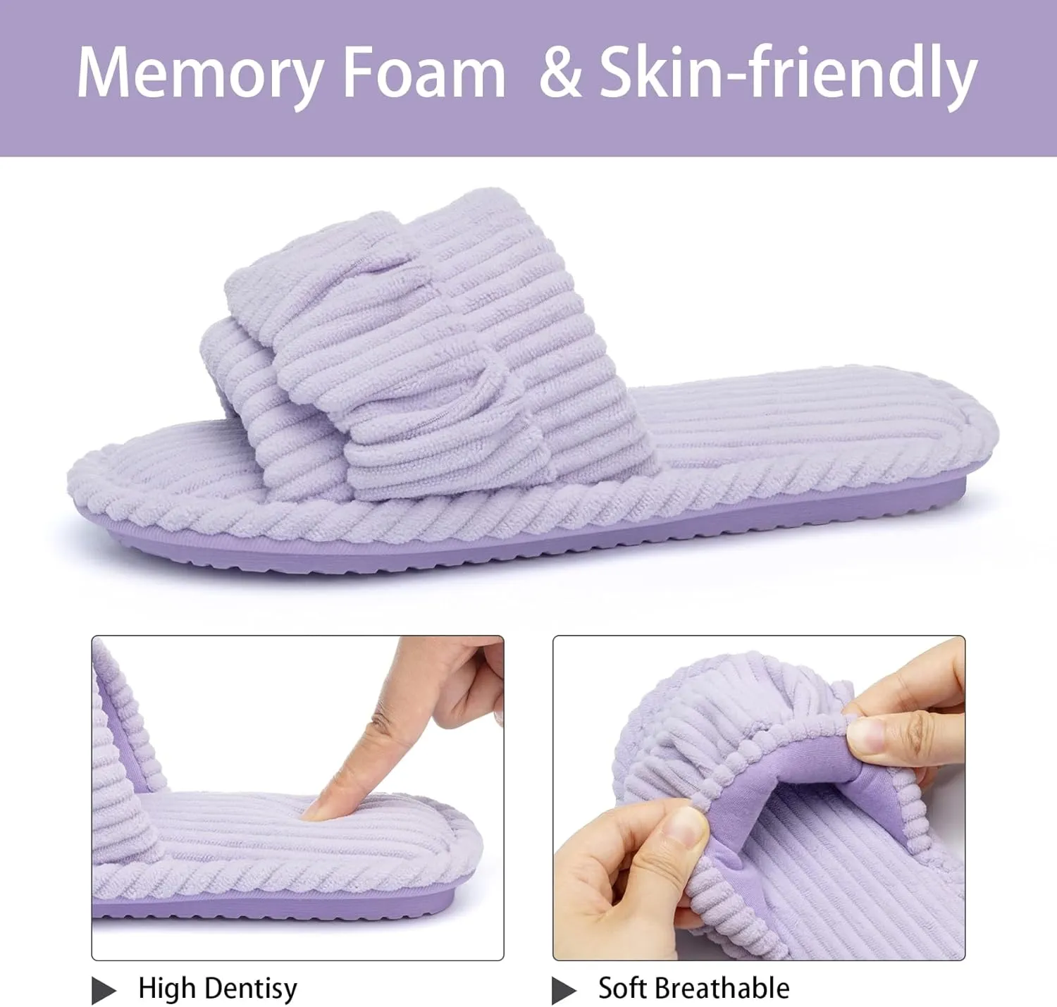 Fuzzy Open Toe Slippers for Women Indoor Cozy Memory Foam Slip On House Slides Shoes Gifts for Womens Her Mom