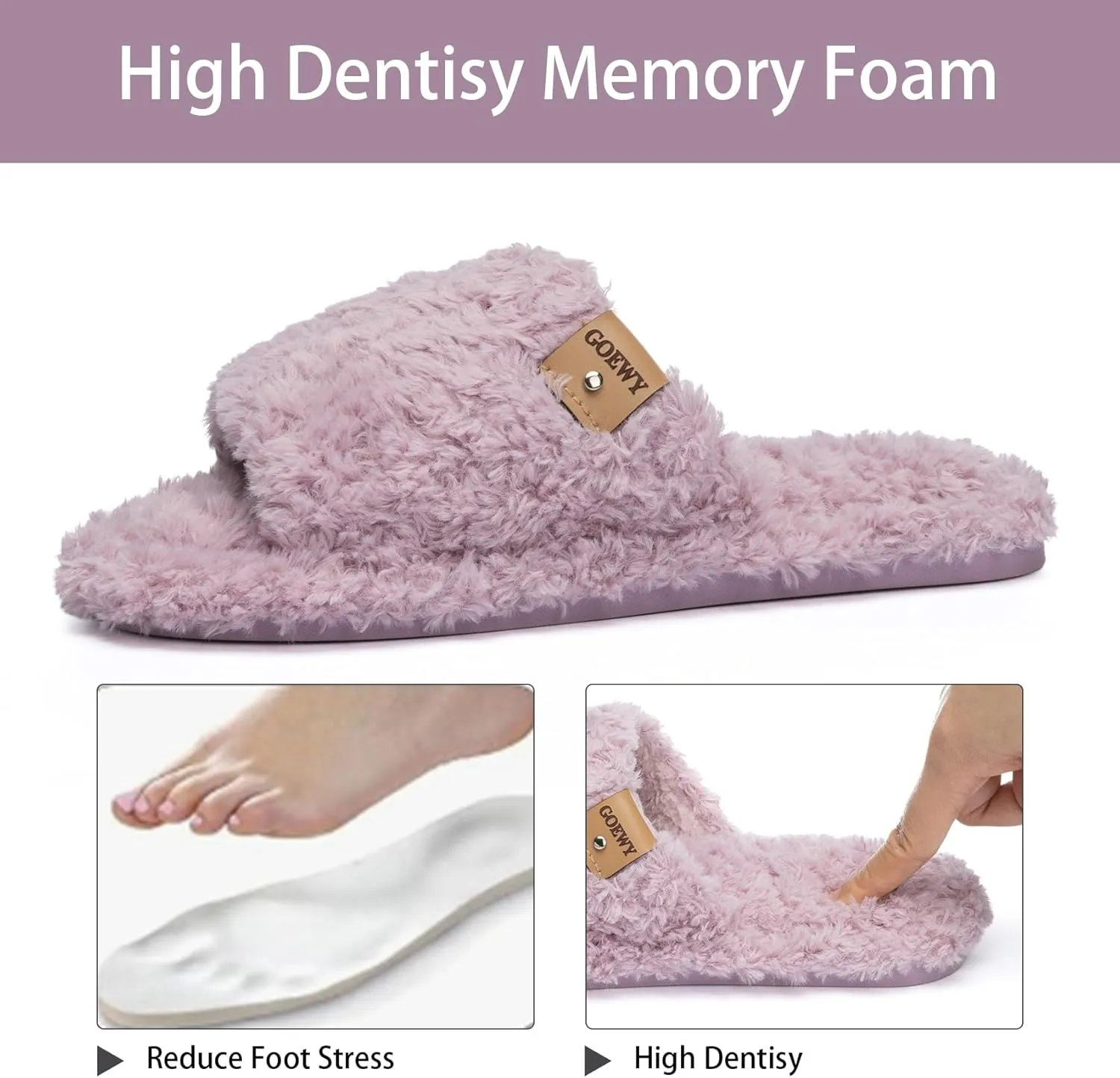 Fuzzy Open Toe Slippers for Women Indoor Cozy Memory Foam Slip On House Slides Shoes Gifts for Womens Her Mom