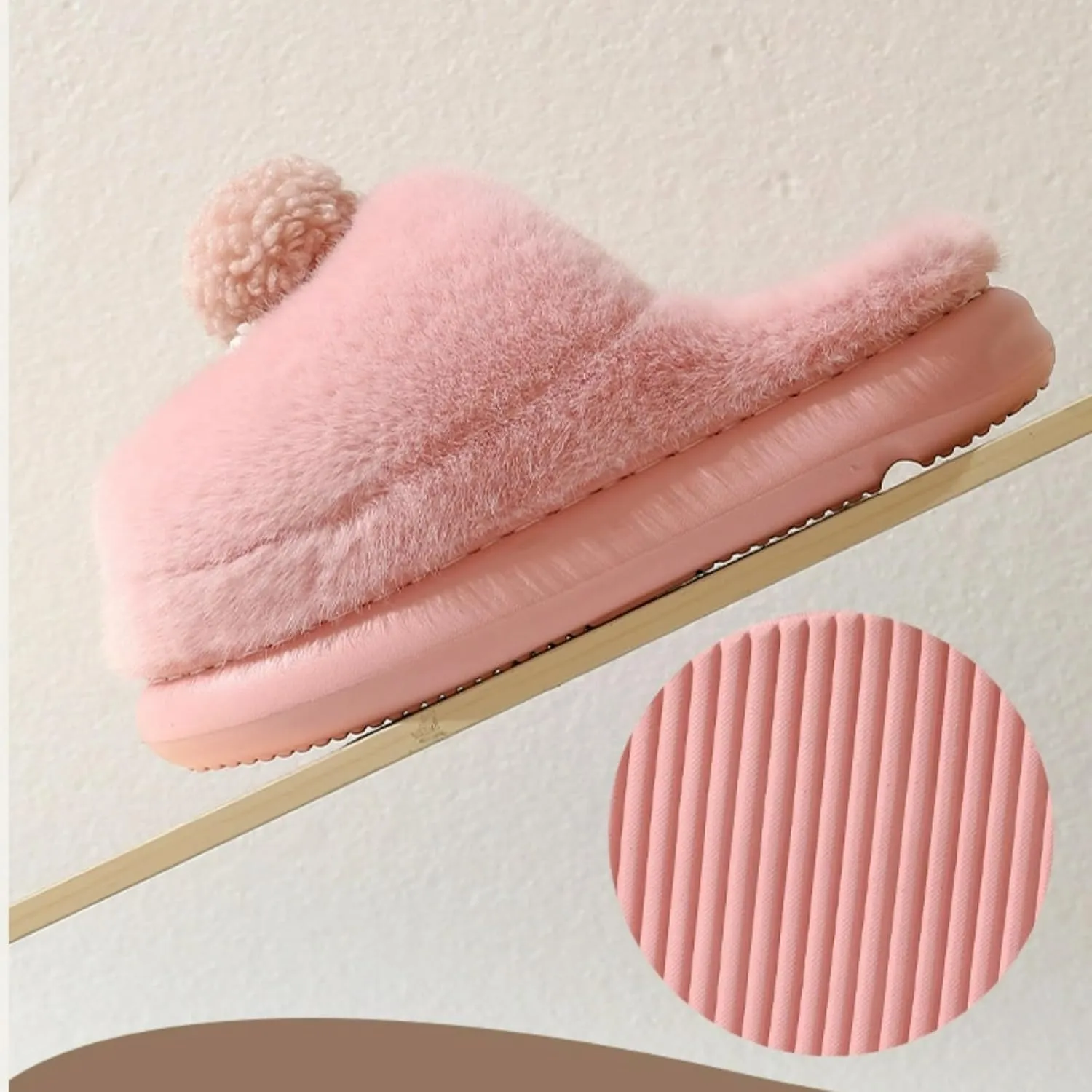 Fuzzy Parent-Child Slippers Cute Cute Pom-Poms Decor Closed Back & Open Back Soft Cozy Warm Anti-Slip Soles Run Small Indoor Outdoor Platforms Fluffy Slippers Gift for Christmas