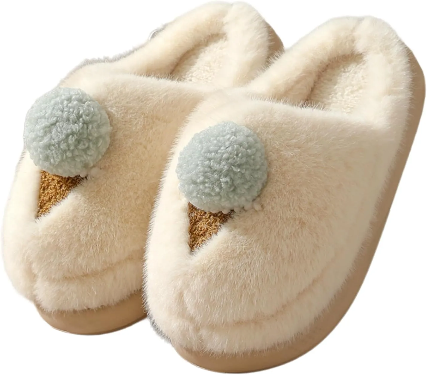 Fuzzy Parent-Child Slippers Cute Cute Pom-Poms Decor Closed Back & Open Back Soft Cozy Warm Anti-Slip Soles Run Small Indoor Outdoor Platforms Fluffy Slippers Gift for Christmas