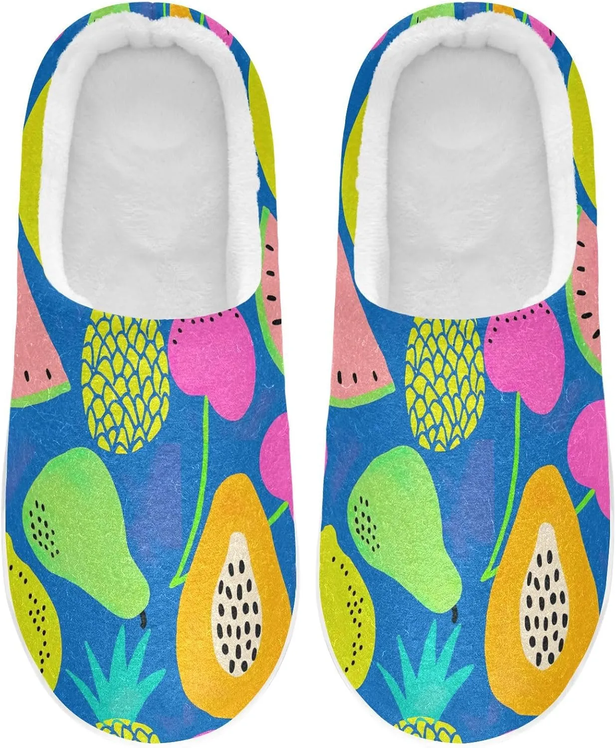 GAIGEO Cozy Slippers Summer Watermelon Lemon Pink, Lined Indoor/Outdoor Fuzzy House Shoes, Soft Slippers for Women