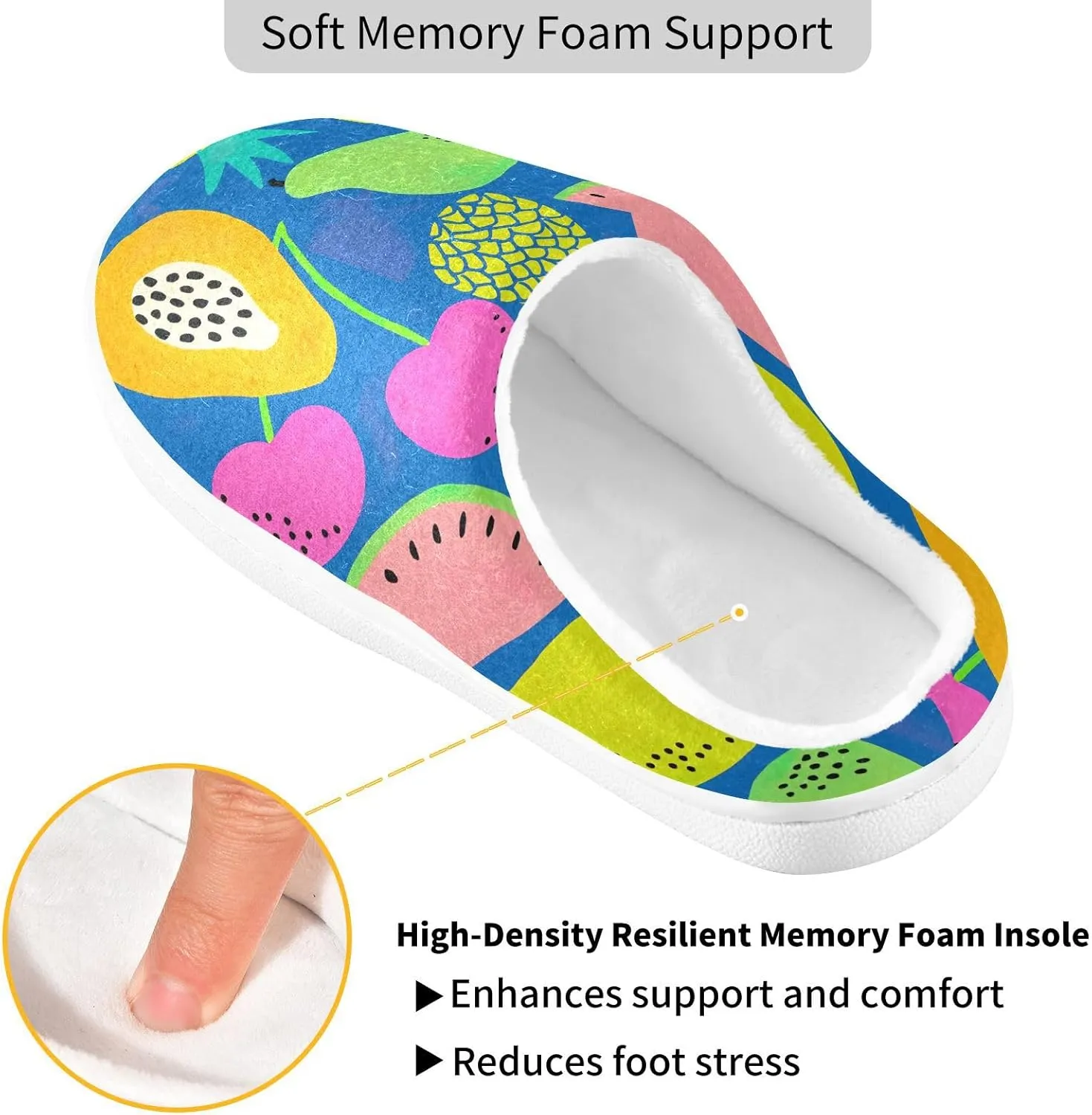 GAIGEO Cozy Slippers Summer Watermelon Lemon Pink, Lined Indoor/Outdoor Fuzzy House Shoes, Soft Slippers for Women