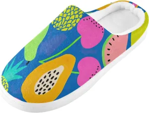 GAIGEO Cozy Slippers Summer Watermelon Lemon Pink, Lined Indoor/Outdoor Fuzzy House Shoes, Soft Slippers for Women