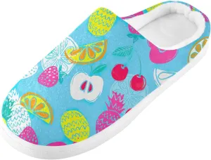 GAIGEO Cozy Slippers Summer Watermelon Lemon Pink, Lined Indoor/Outdoor Fuzzy House Shoes, Soft Slippers for Women