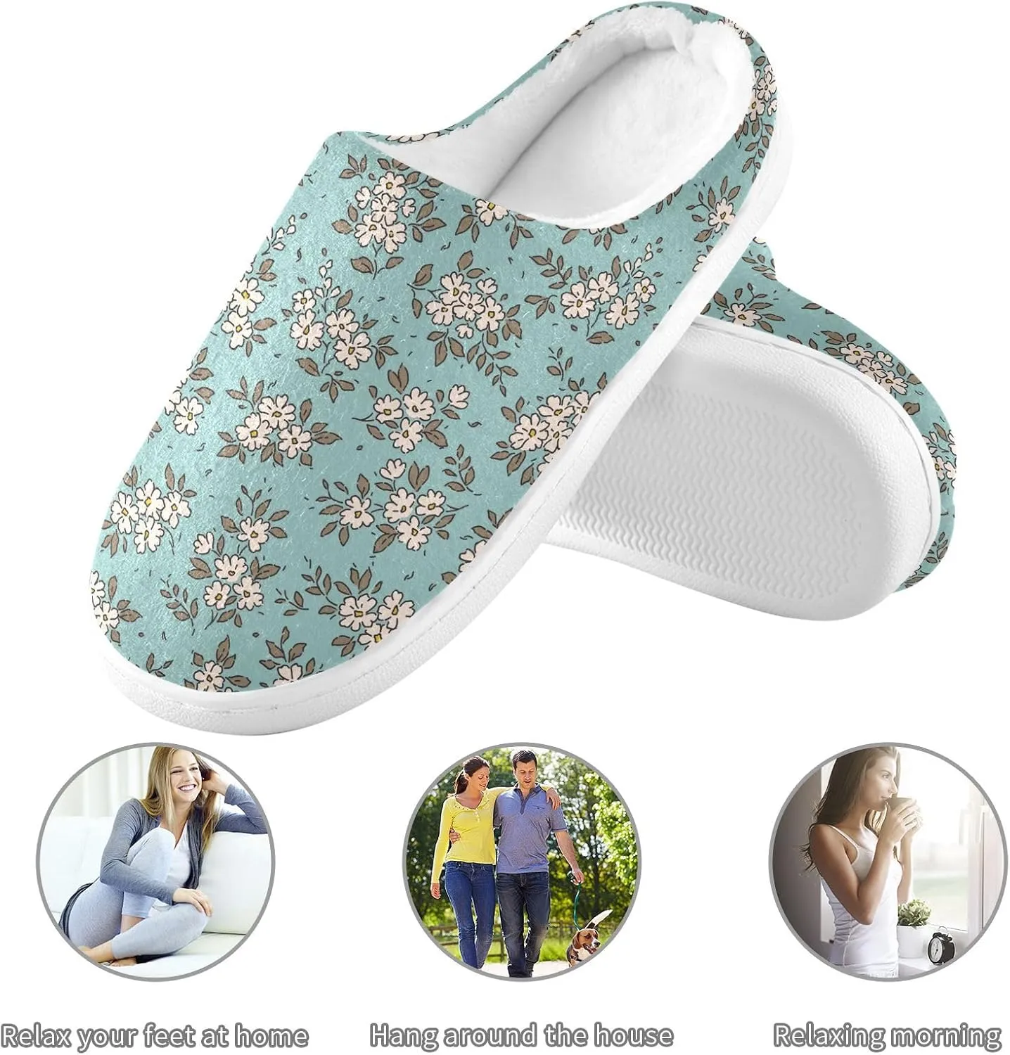 GAIGEO Mens House Slippers Sunny Sunflowers Blue, Memory Foam Warm Slippers for Women, Soft Comfort for Home or Outdoor Use