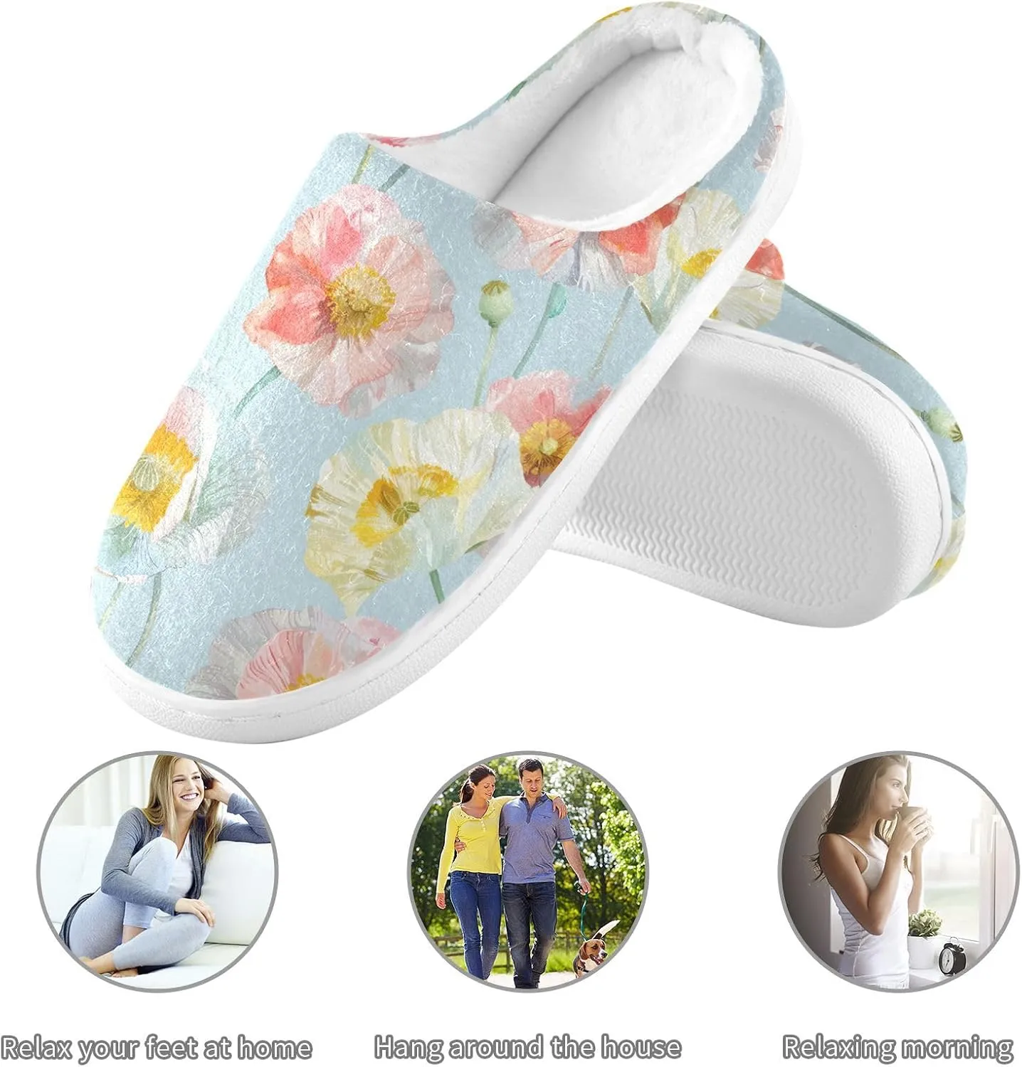 GAIGEO Mens House Slippers Sunny Sunflowers Blue, Memory Foam Warm Slippers for Women, Soft Comfort for Home or Outdoor Use
