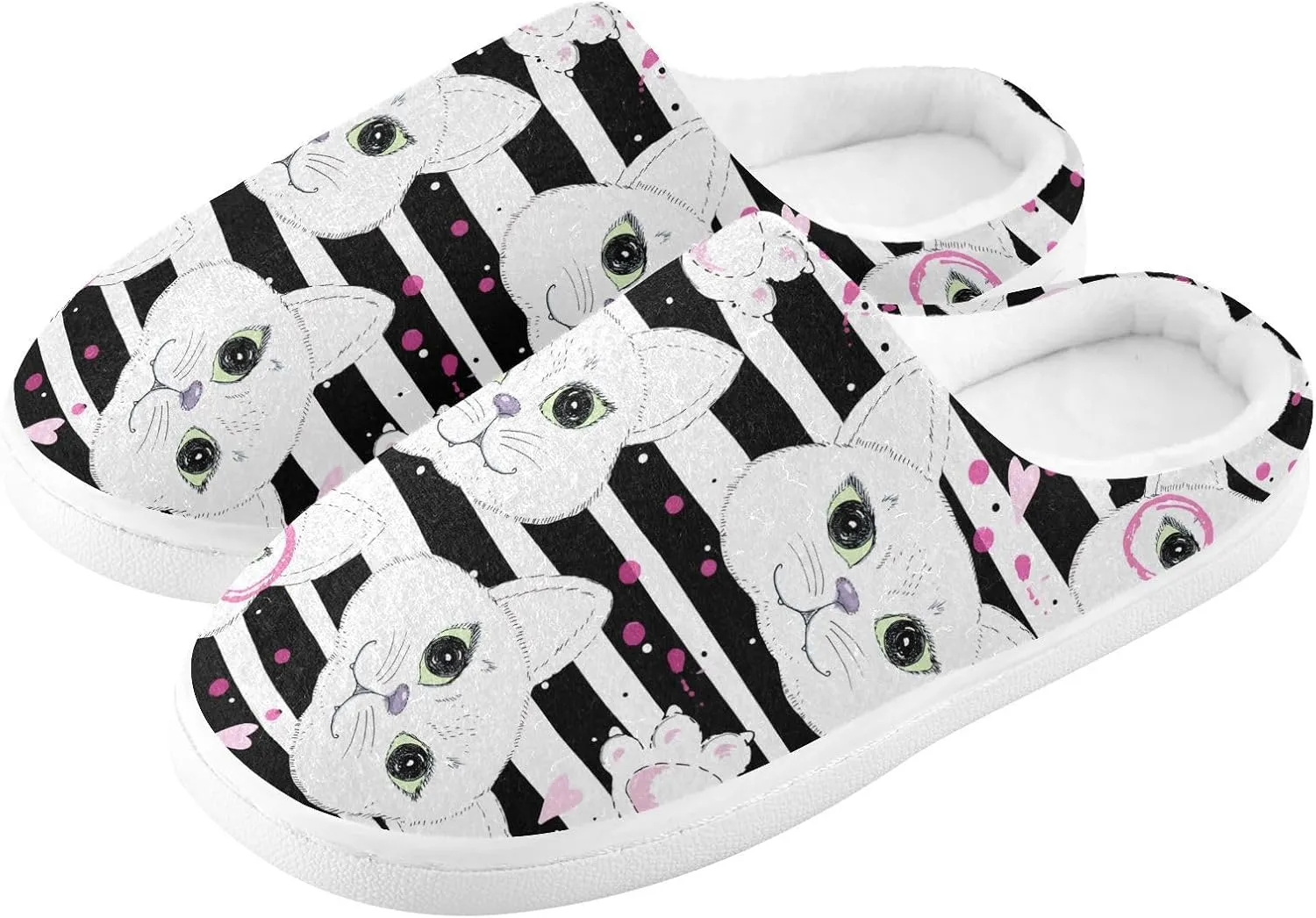 GAIGEO Slippers Men Cute Striped Cat, Soft House Slippers with Memory Foam, Lightweight Non-Slip