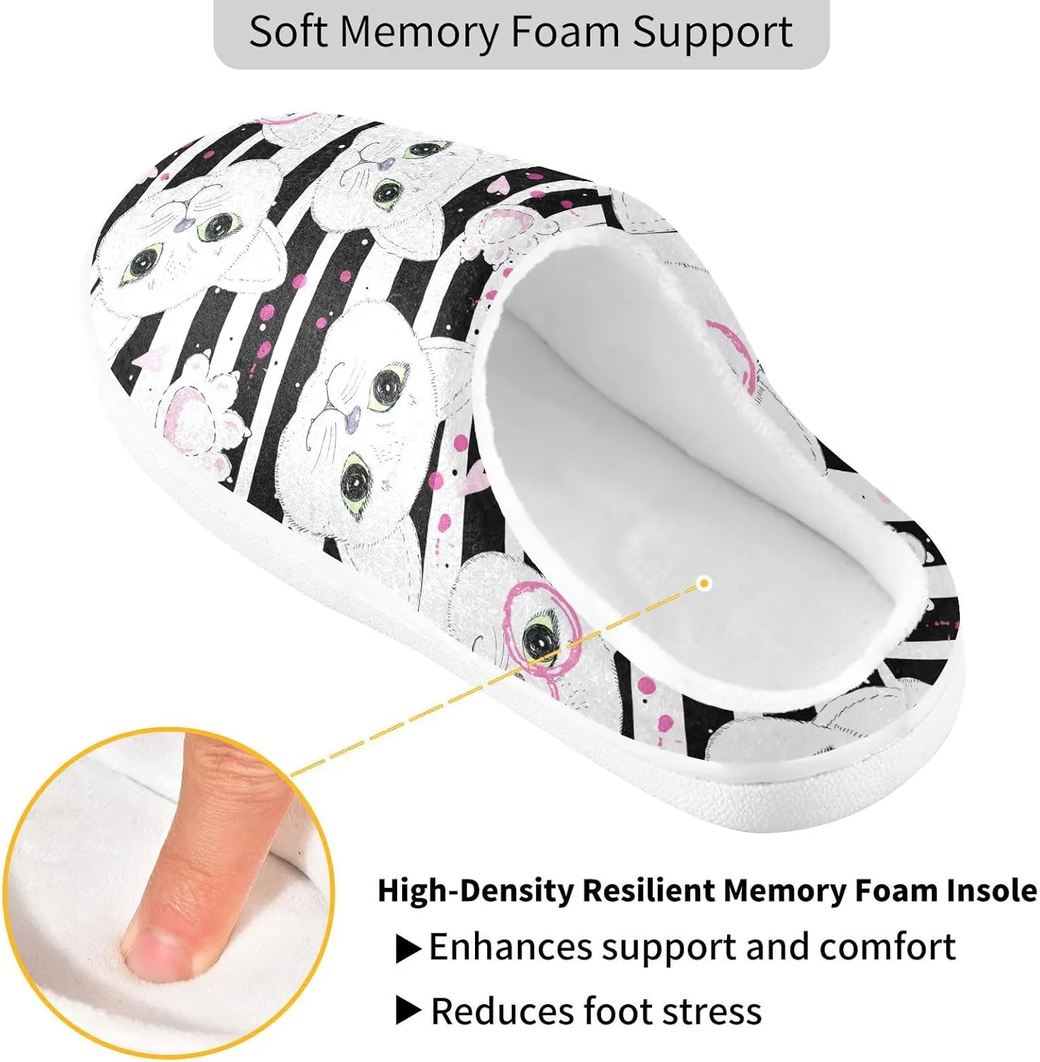 GAIGEO Slippers Men Cute Striped Cat, Soft House Slippers with Memory Foam, Lightweight Non-Slip