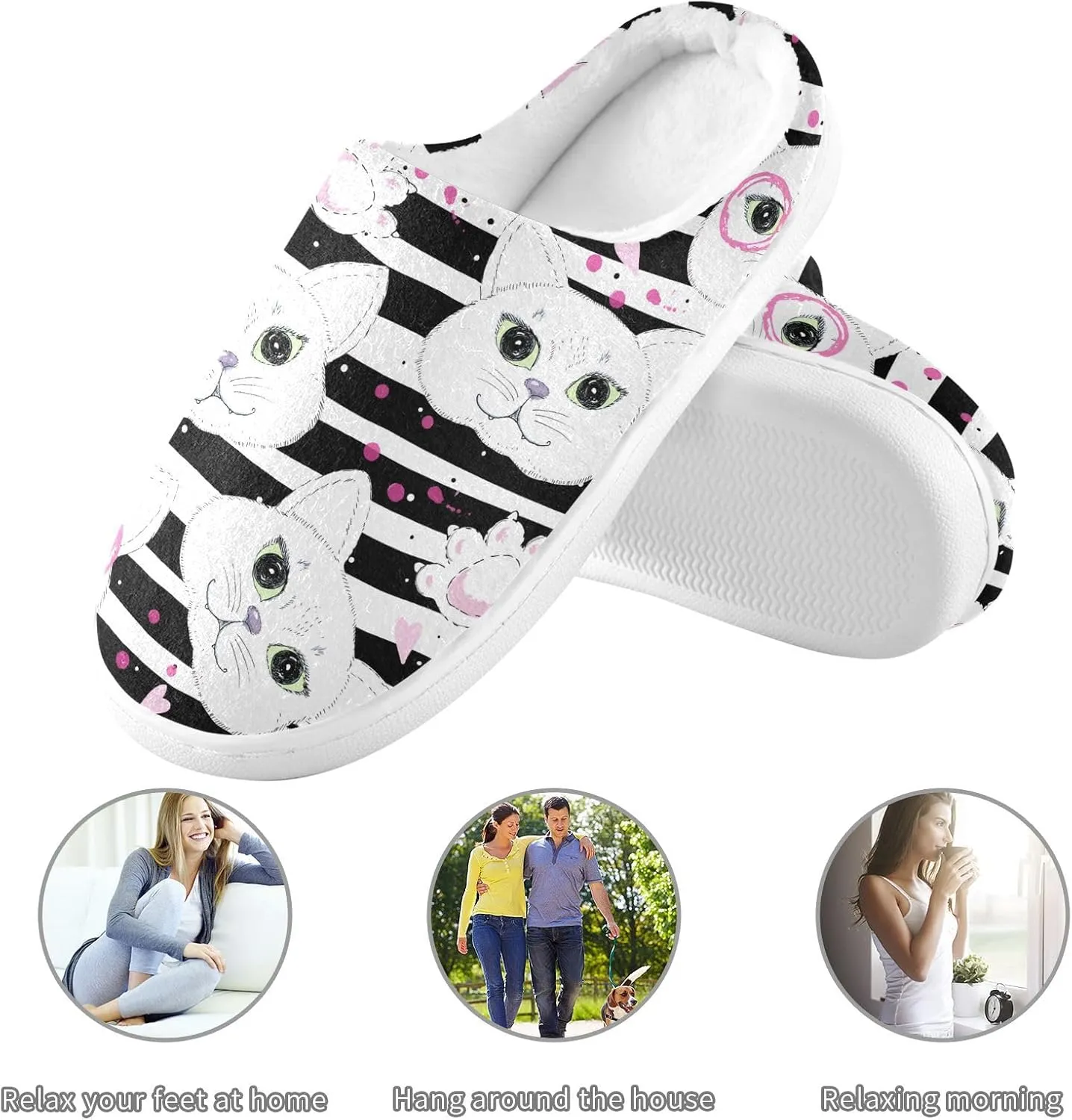 GAIGEO Slippers Men Cute Striped Cat, Soft House Slippers with Memory Foam, Lightweight Non-Slip