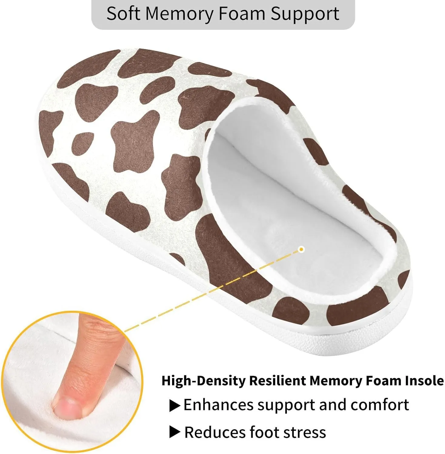 GAIGEO Slippers Women Doodle Cow Black White, Memory Foam Winter Shoes for Women, Soft Comfort for Home or Outdoor Use