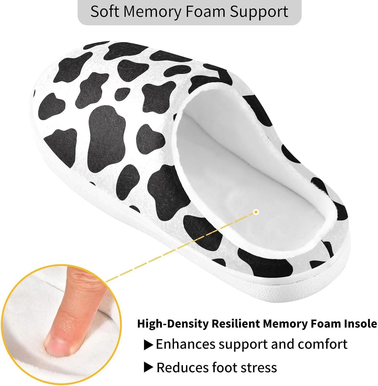 GAIGEO Slippers Women Doodle Cow Black White, Memory Foam Winter Shoes for Women, Soft Comfort for Home or Outdoor Use