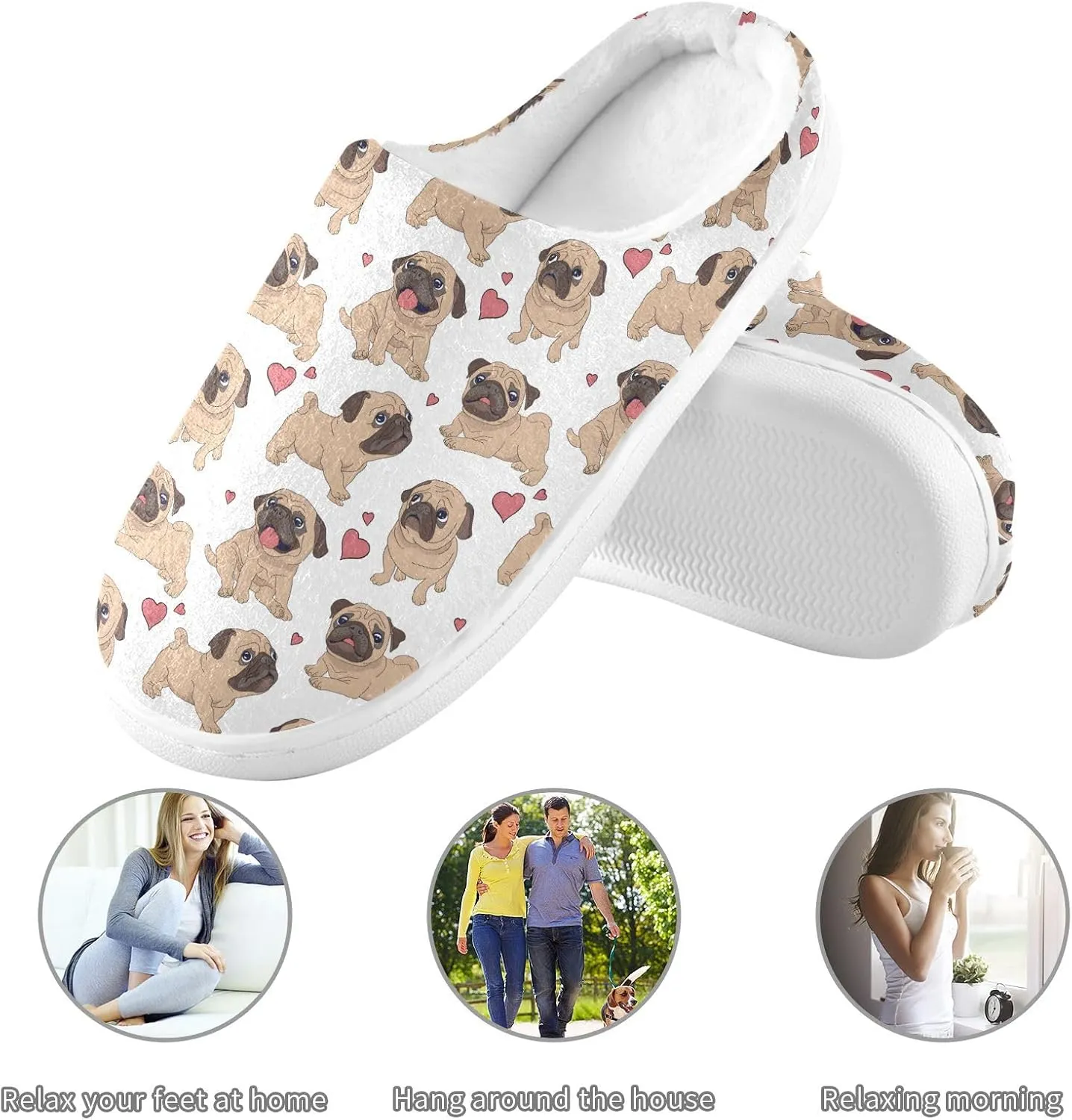 GAIGEO Women Slippers Chic Love Stripe Black White, Memory Foam Slippers Men for Indoor Bedroom, Warm Winter House Shoes