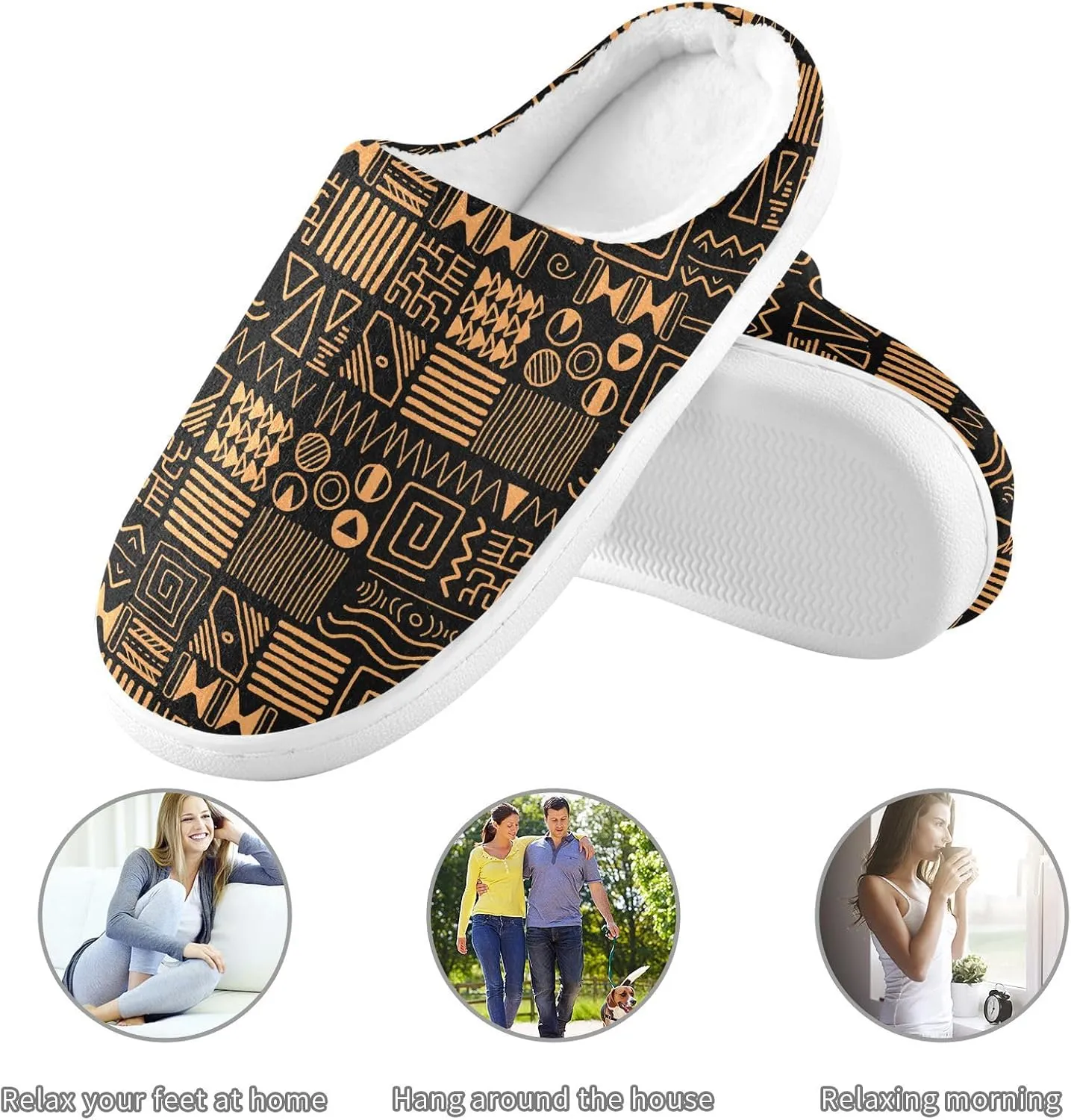 GAIGEO Women Slippers Chic Love Stripe Black White, Memory Foam Slippers Men for Indoor Bedroom, Warm Winter House Shoes