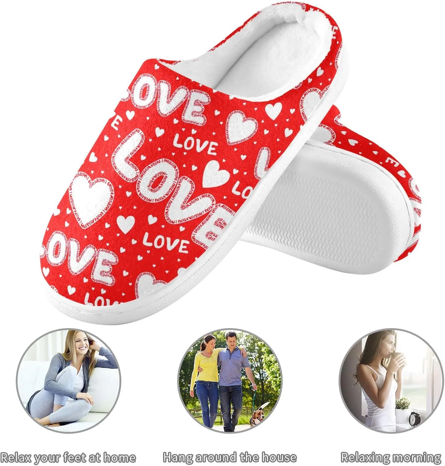 GAIGEO Womens Indoor Slippers Valentine Love White, Warm Ladies Slippers for Indoor/Outdoor, Ideal for Winter