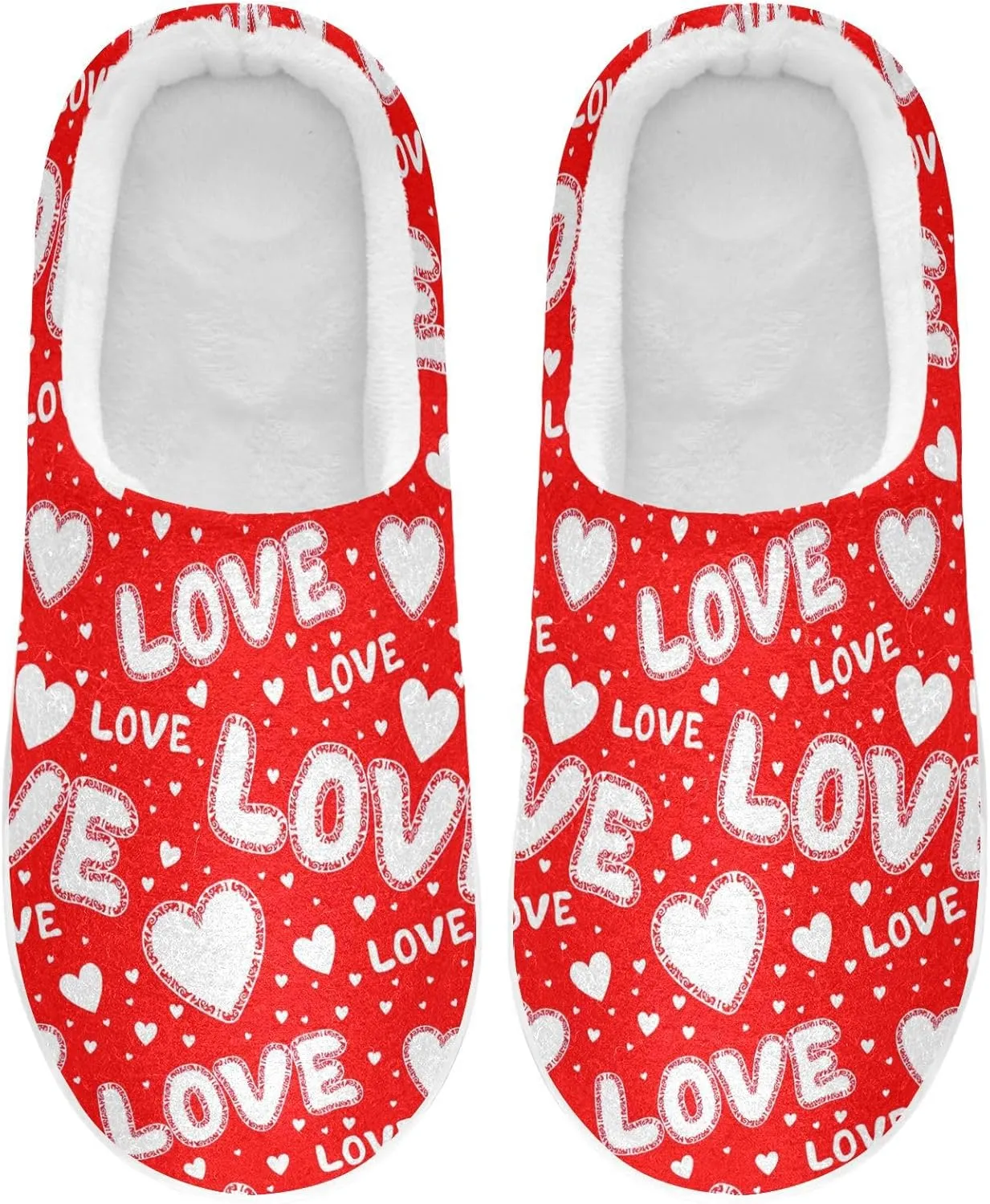 GAIGEO Womens Indoor Slippers Valentine Love White, Warm Ladies Slippers for Indoor/Outdoor, Ideal for Winter