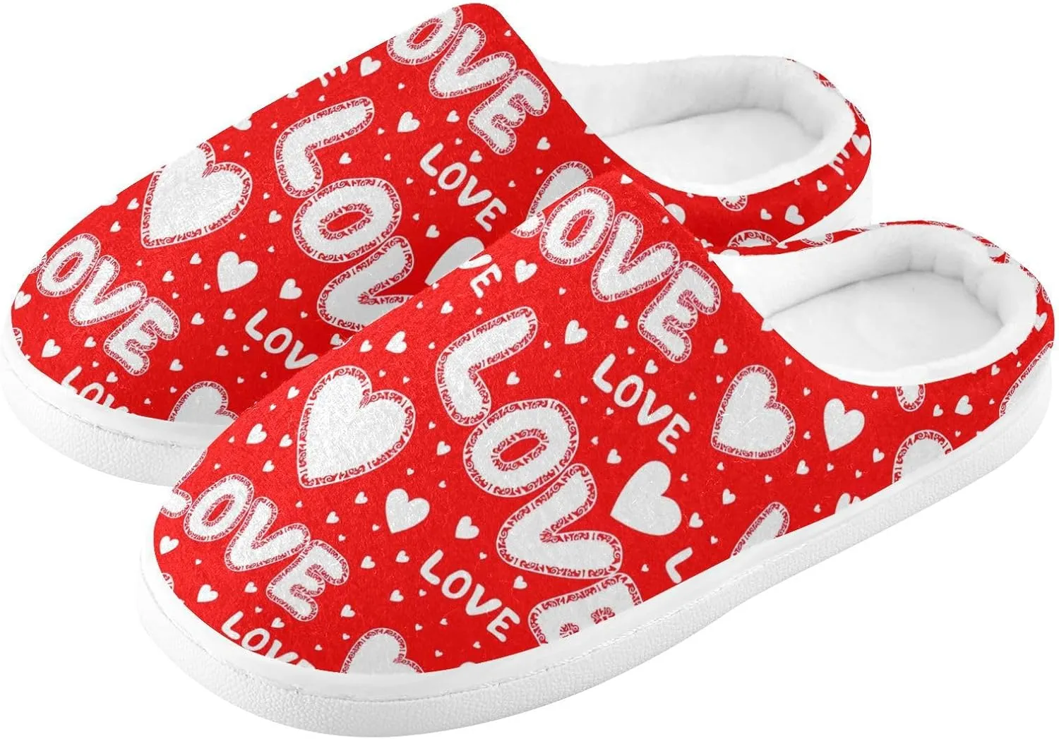 GAIGEO Womens Indoor Slippers Valentine Love White, Warm Ladies Slippers for Indoor/Outdoor, Ideal for Winter