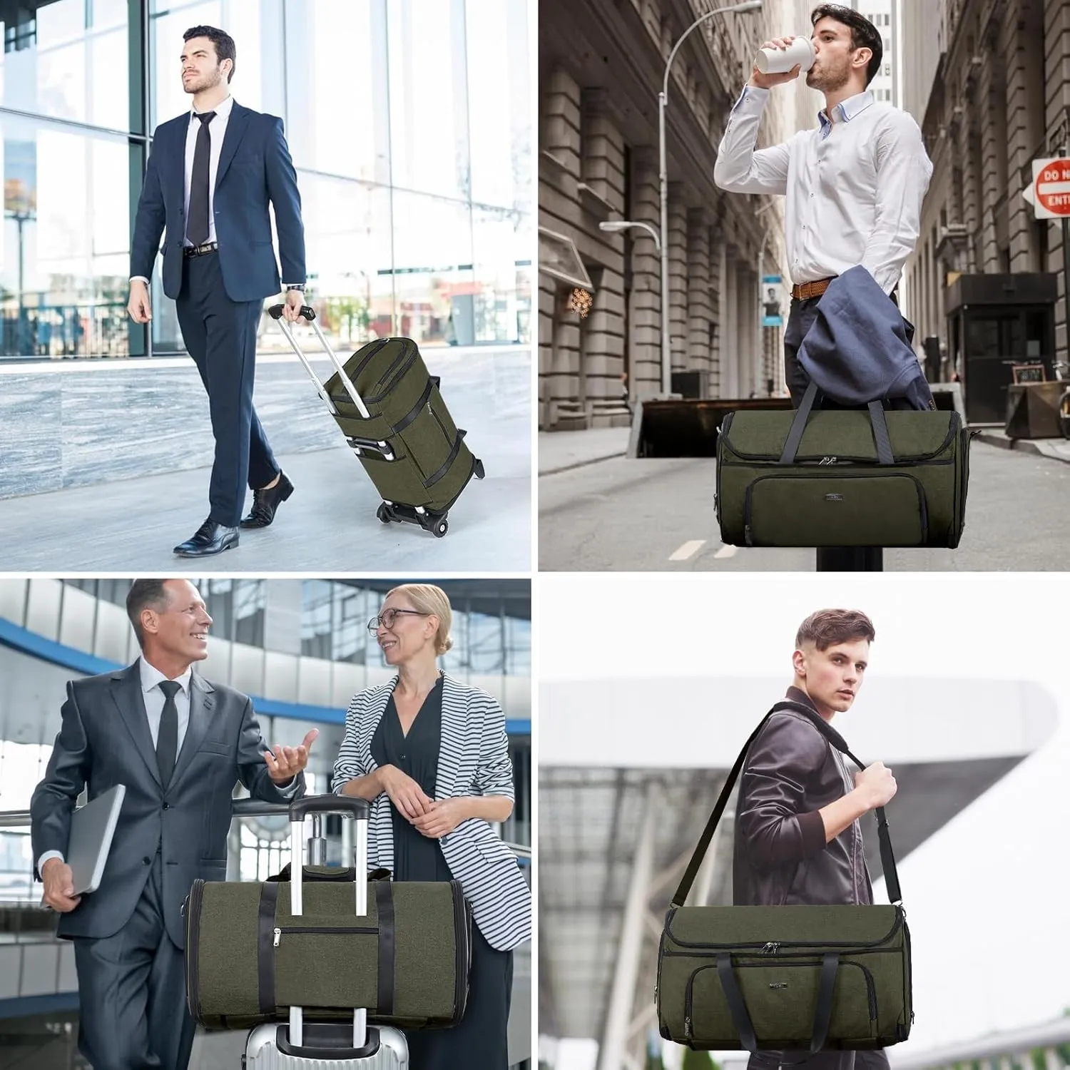 Garment Bags with Wheels, Garment Convertible Weekender Bags, Large Carry On Garment Bags for Travel, Duffle Bag Garment Bag (Army Green, Medium)