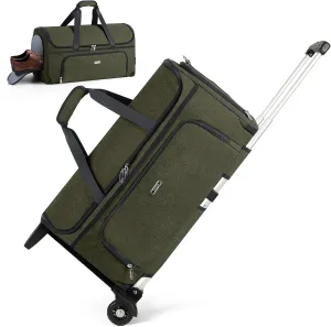Garment Bags with Wheels, Garment Convertible Weekender Bags, Large Carry On Garment Bags for Travel, Duffle Bag Garment Bag (Army Green, Medium)