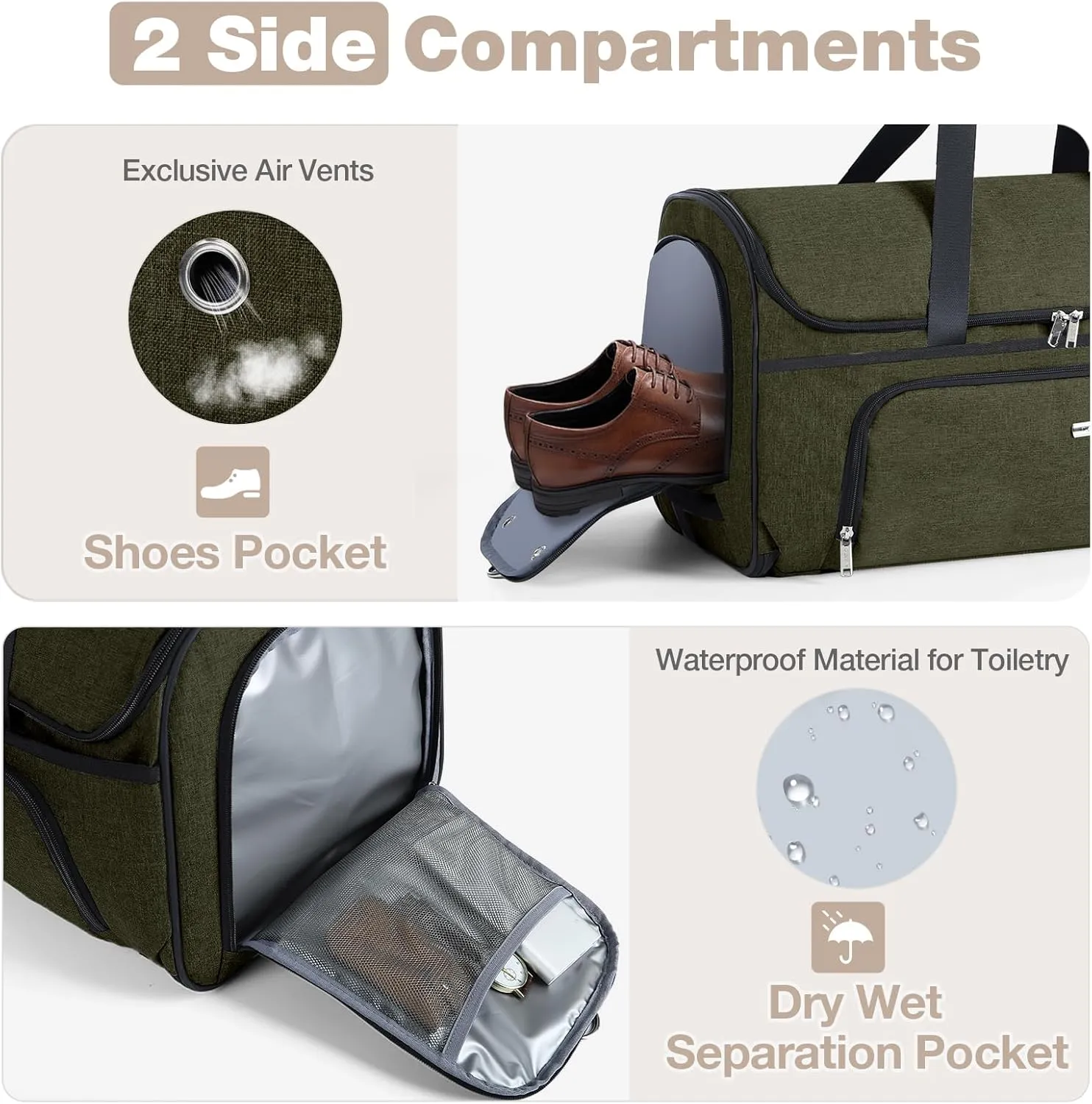 Garment Bags with Wheels, Garment Convertible Weekender Bags, Large Carry On Garment Bags for Travel, Duffle Bag Garment Bag (Army Green, Medium)