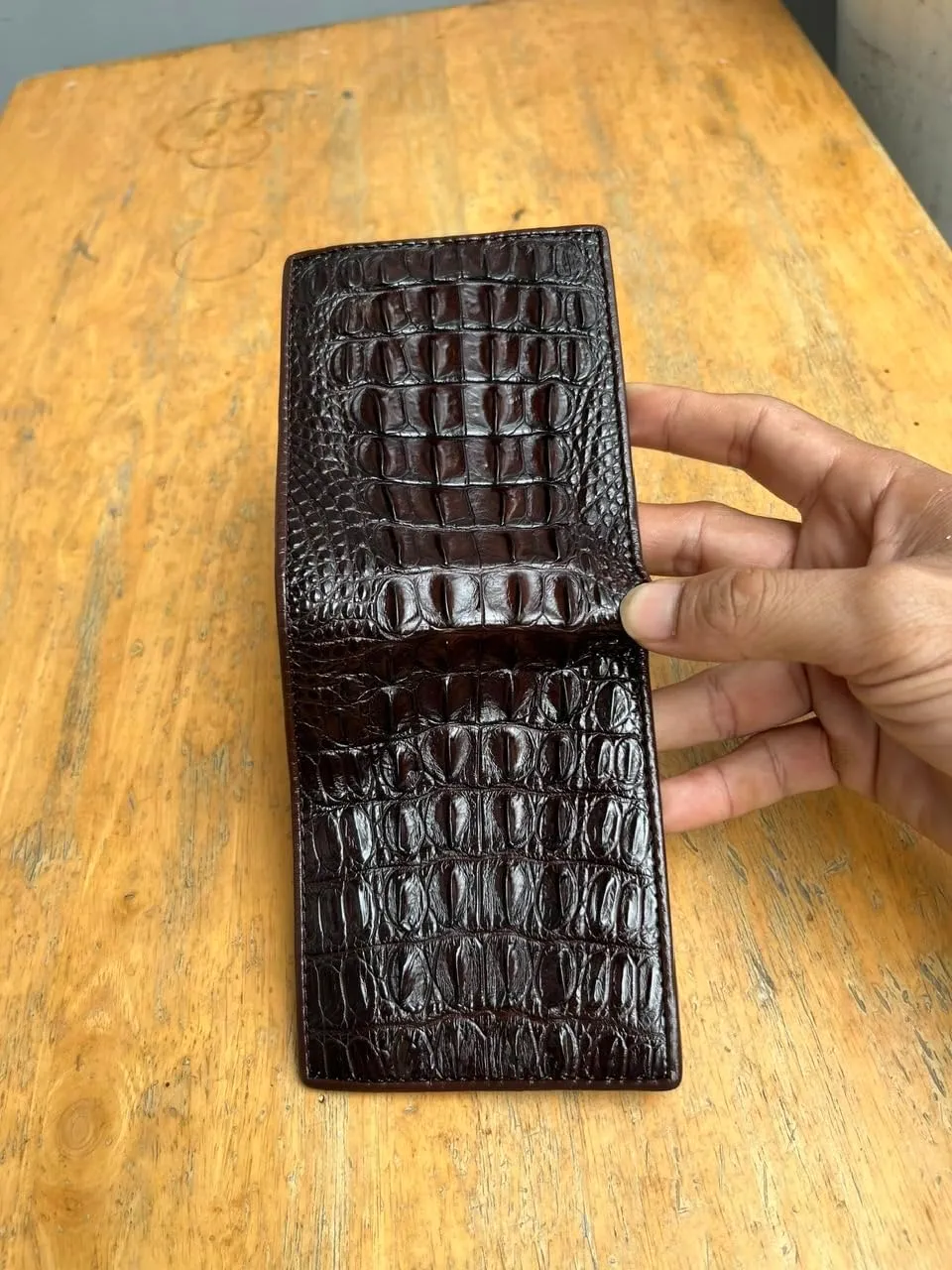 Genuine Alligator Bifold Wallet For Men, Real Crocodile Wallets Men (Brown 1 Side Alligator Hornback SKin)