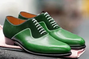 Genuine Leather Green Color Rounded Toe Oxford Party Wear Lace Up Men Shoes