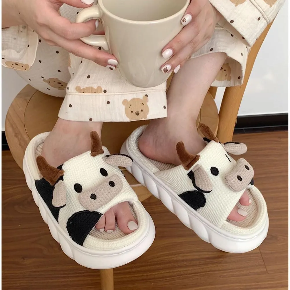 GGOOB Cow Slippers for Women Cute House Slippers Kawaii Slippers Animal Slippers Cute Slides Funny Indoor Slippers