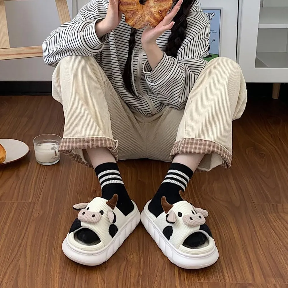 GGOOB Cow Slippers for Women Cute House Slippers Kawaii Slippers Animal Slippers Cute Slides Funny Indoor Slippers