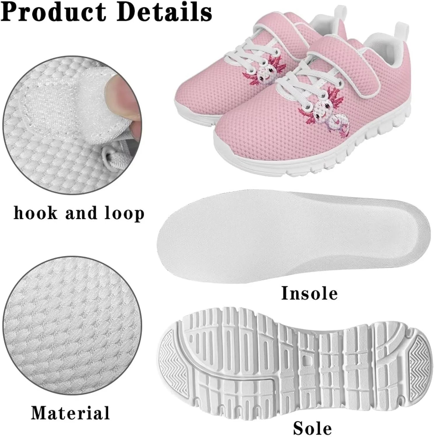 Girls' Athletic Shoes with Hook and Loop Kids Running Shoes for Travel
