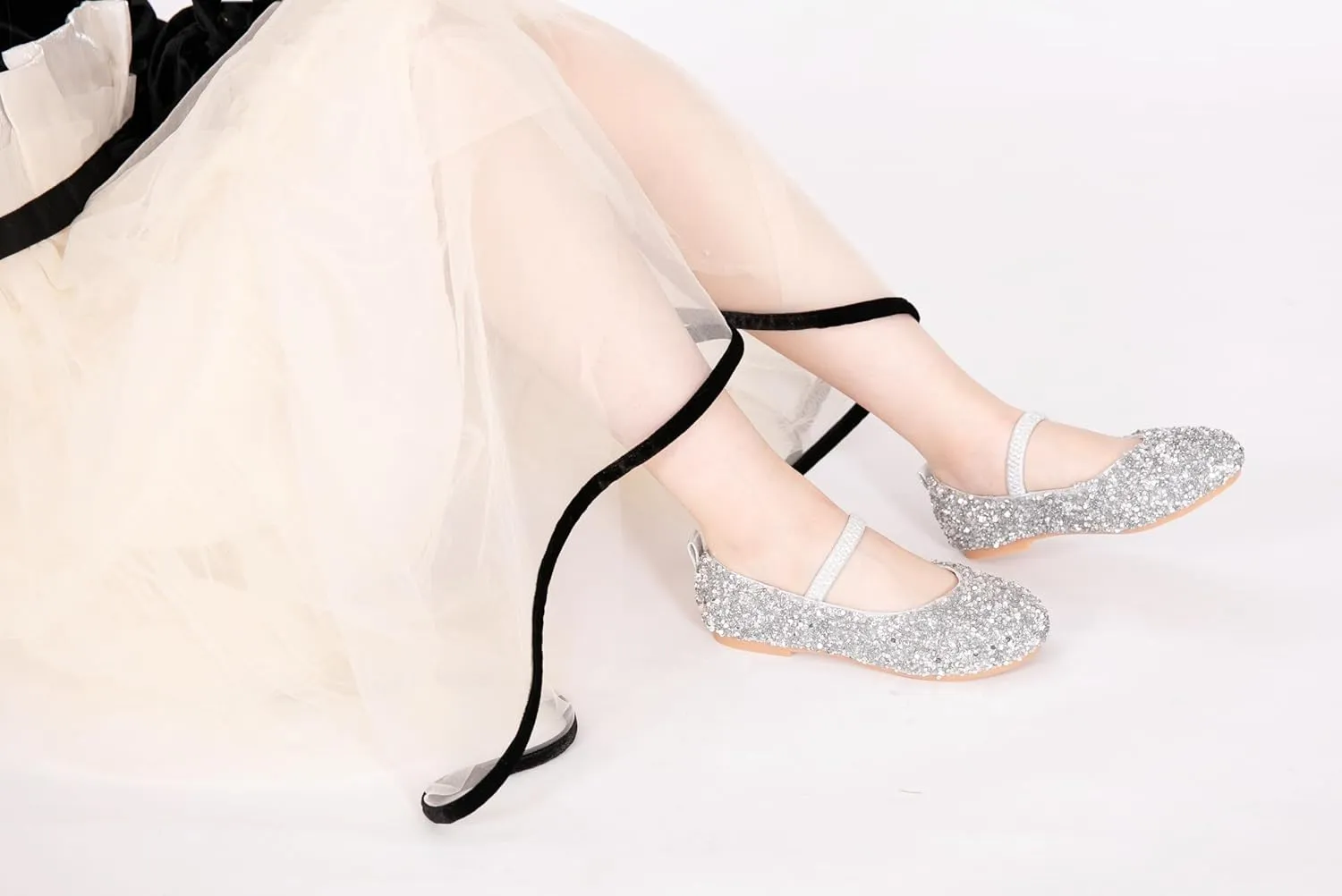 Girls Classic Slip on Mary Jane Ballet Flats Glitter Wedding Party Bridesmaids Flower Girl Princess Dress Shoes for Kid Toddler