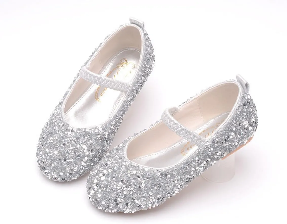 Girls Classic Slip on Mary Jane Ballet Flats Glitter Wedding Party Bridesmaids Flower Girl Princess Dress Shoes for Kid Toddler