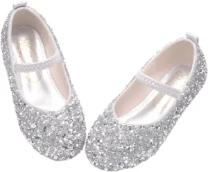 Girls Classic Slip on Mary Jane Ballet Flats Glitter Wedding Party Bridesmaids Flower Girl Princess Dress Shoes for Kid Toddler