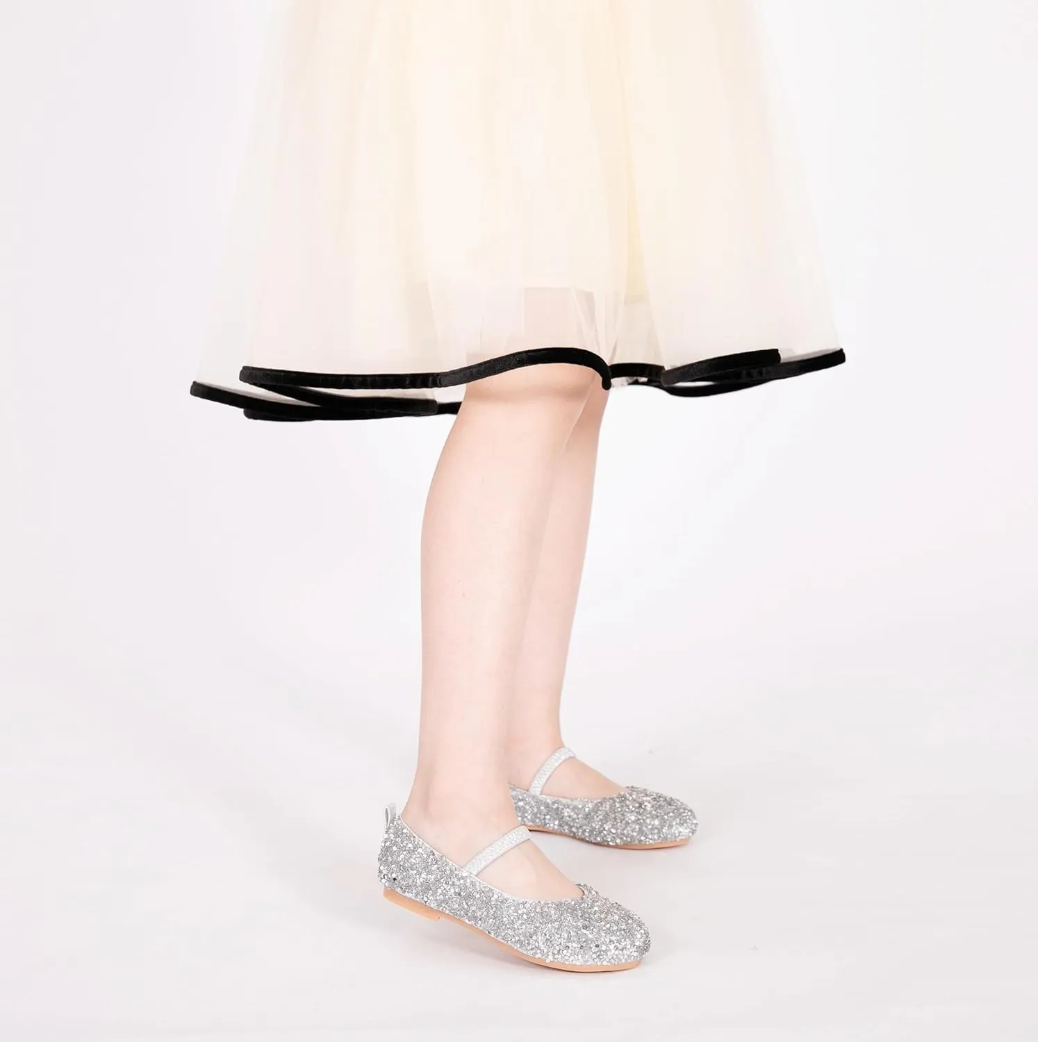 Girls Classic Slip on Mary Jane Ballet Flats Glitter Wedding Party Bridesmaids Flower Girl Princess Dress Shoes for Kid Toddler