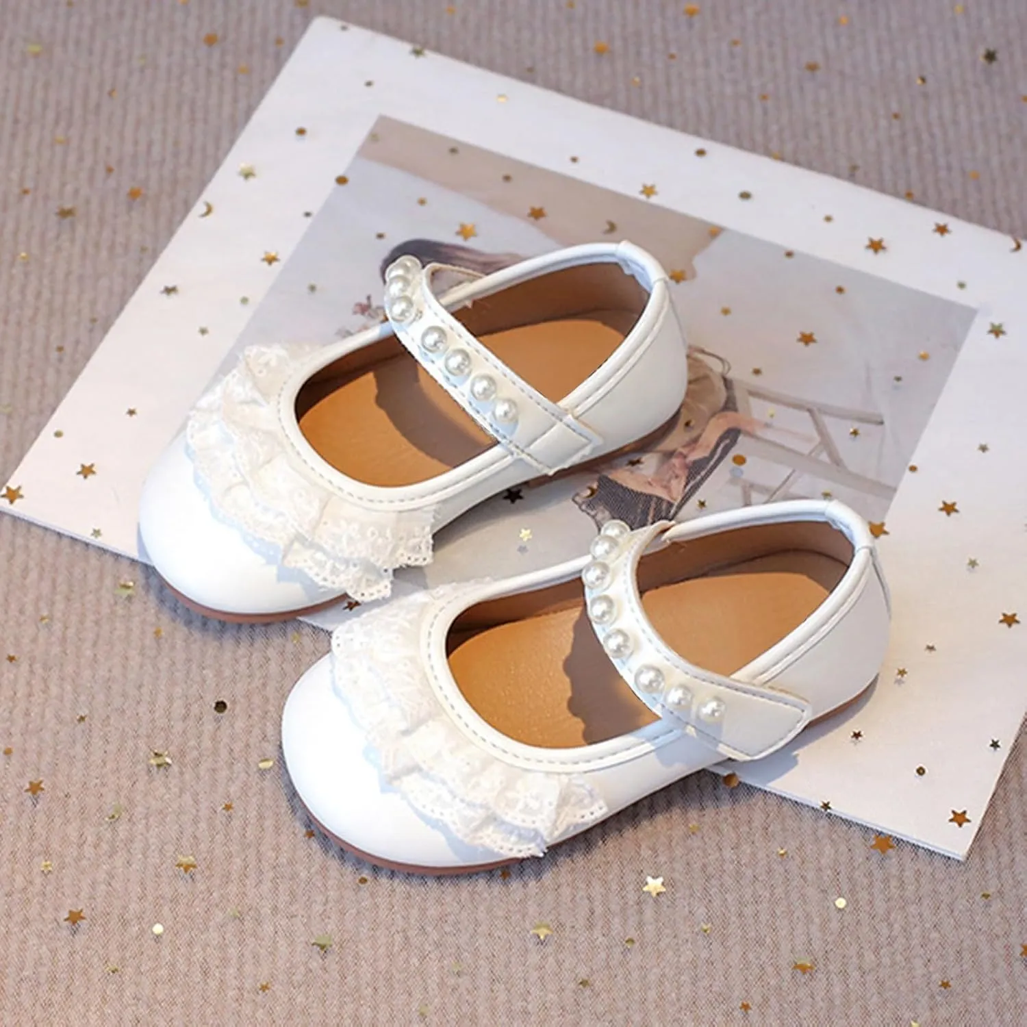 Girls Leather Lace Sandals Beaded Strap Closed Toe Mary Jane Shoes Toddler Kids Wedding Birthday Low Heel Sandals