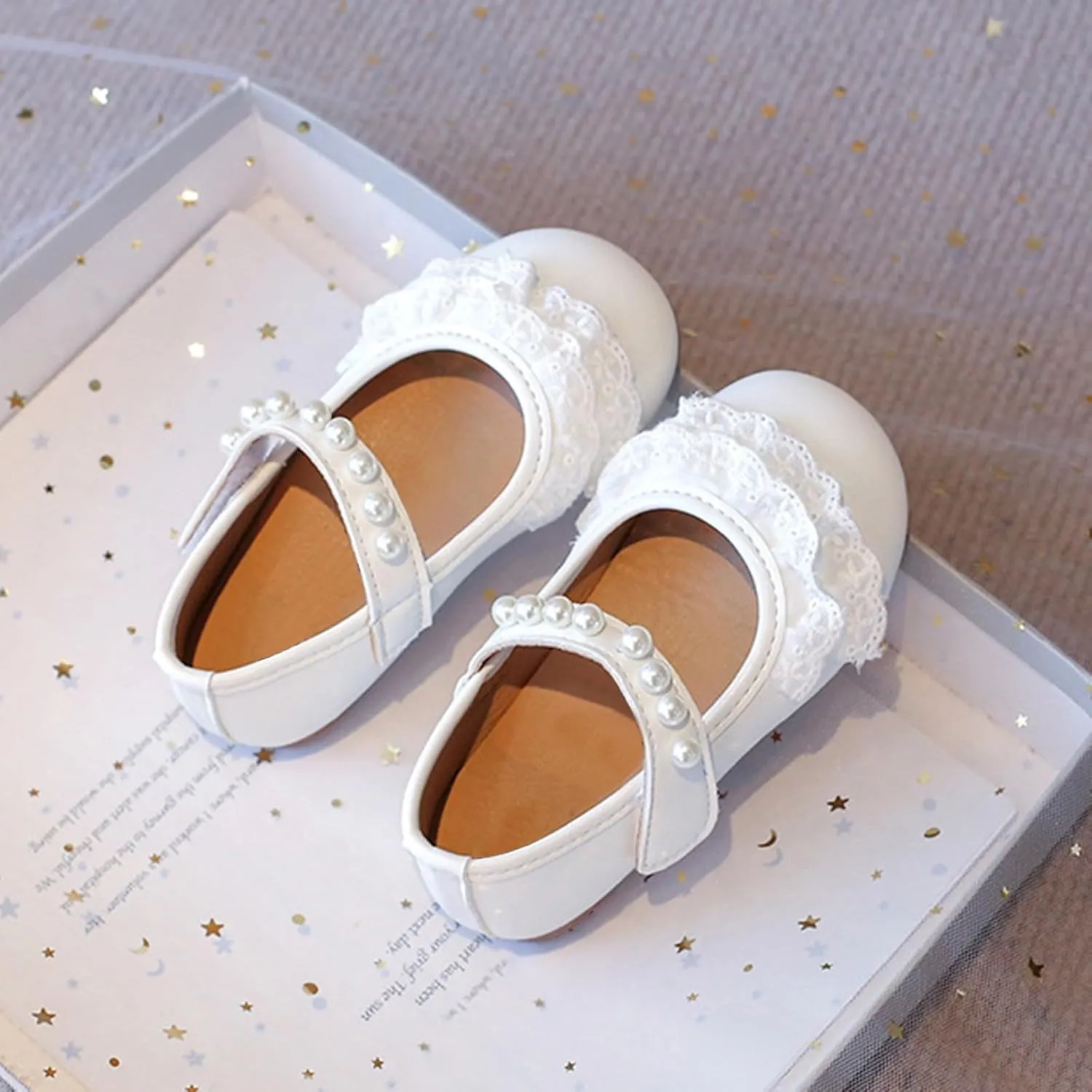 Girls Leather Lace Sandals Beaded Strap Closed Toe Mary Jane Shoes Toddler Kids Wedding Birthday Low Heel Sandals
