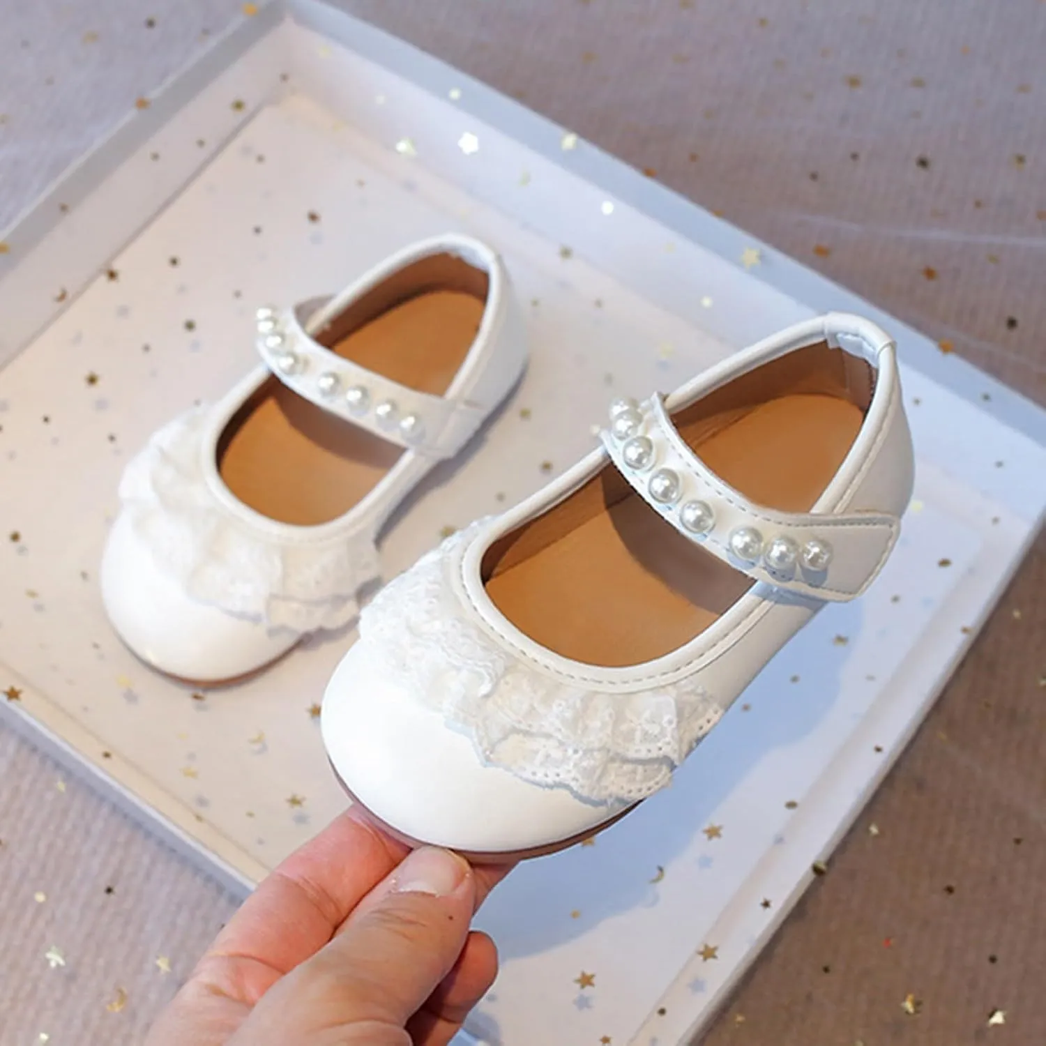 Girls Leather Lace Sandals Beaded Strap Closed Toe Mary Jane Shoes Toddler Kids Wedding Birthday Low Heel Sandals