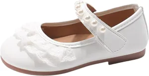 Girls Leather Lace Sandals Beaded Strap Closed Toe Mary Jane Shoes Toddler Kids Wedding Birthday Low Heel Sandals